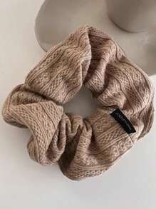 1pc Elegant Solid Color Retro Woolen Pattern Scrunchie, Polyester Fiber, Vintage Style Hair Accessories Hair Tie For Women, Korean Brown Ponytail Holders Hair Elastics Hair Rubber Bands Scrunchies Hair Rope Elastic Hair Tie, Hair Bobbles