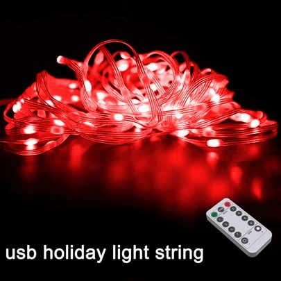 HBOWMDJIA LED Fairy Lights 5V Red Light String With Remote Control USB Christmas Light String For Halloween Party Christmas Home Bedroom Decoration Wall Decor Christmas Tree Lights