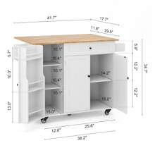 Rolling Kitchen Island Cart With Drawers And Folding Stops, Sleek, Waterproof Tabletop And Wheels With Brakes, With Adjustable Shelves And Towel Rack - 白色 - 查看 8