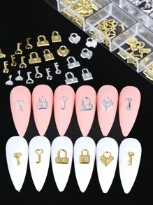 12个心形锁形金属美甲装饰品，DIY美甲饰品配件，美甲用品 - 彩色 - 查看 8