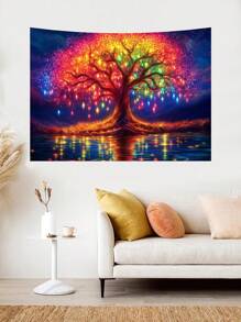 تاپستري الحياة شجرة قوس ذات التأثير الضوئي للحرف اليدوية الساحرة والهيبي للجدران الفنية البوهيمية الشكل المندلي، لديكور الغرف، المنزل، الأعلام للغرف، تاپستري، تاپستري الحائط