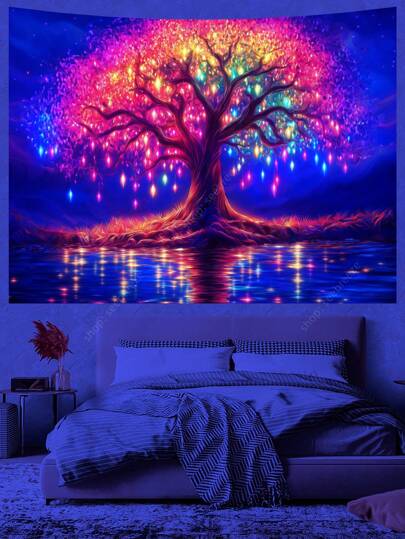 تاپستري الحياة شجرة قوس ذات التأثير الضوئي للحرف اليدوية الساحرة والهيبي للجدران الفنية البوهيمية الشكل المندلي، لديكور الغرف، المنزل، الأعلام للغرف، تاپستري، تاپستري الحائط