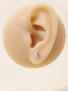 1 Cặp bông tai đính ngôi sao năm cánh bằng bạc lấp lánh thời trang nhỏ nhắn sang trọng hợp thời trang dành cho nữ, thích hợp để đeo hàng ngày - Bạc - Xem 4