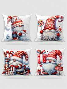4 件/1 件圣诞小矮人圣诞老人礼物雪人超柔软短毛绒枕套柔软舒适靠垫套适用于沙发、卧室、客厅、家居装饰、派对 - 彩色 - 查看 1