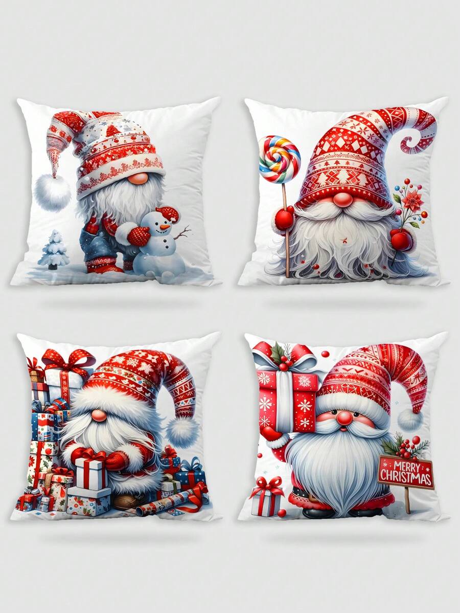4 件/1 件圣诞小矮人圣诞老人礼物雪人超柔软短毛绒枕套柔软舒适靠垫套适用于沙发、卧室、客厅、家居装饰、派对 - 彩色 - 查看 1