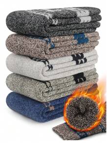 5 đôi tất dày, tất len Merino cho nam, tất đi bộ đường dài bằng len mùa đông dày, tất Giáng sinh ấm áp thoáng khí cho nam - màu đen - Xem 1