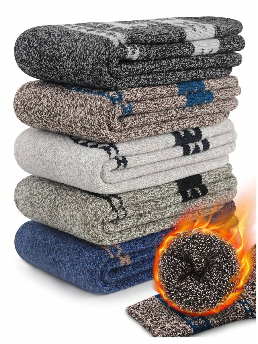 5 đôi tất dày, tất len Merino cho nam, tất đi bộ đường dài bằng len mùa đông dày, tất Giáng sinh ấm áp thoáng khí cho nam - màu đen - Xem 1