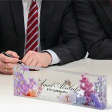 1pc,Personalized Desk Name Plate, Simple, Cute, Artistic Retro,Style,Custom Acrylic Glass Name Plates For Desks, Office Desk Decor Nameplate, Desk Accessories, Teacher Boss Coworkers Employee Appreciation Gift (Engraved Flower 1),Custom Gifts, Decor Birthday Graduation