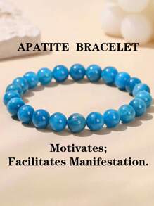 1pc Motivates Bracelet ,Blue Apatite Beads Relieve Stress Focus Bracelets For Men Women Yoga Meditation Jewelry Gifts