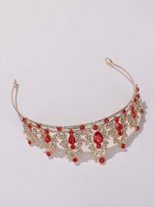 1pc Girls' Luxury Rhinestone Princess Crown Headband - Red - View 4