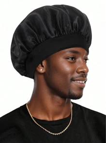 1/2pcs Men's Elastic & Silky Satin Bonnet , Wide Edge Comfortable Sleep Hat For Daily Style & Hair Care