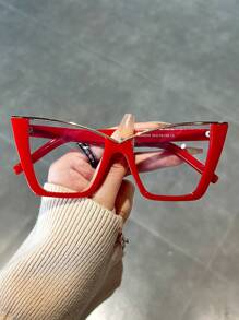 1 par de gafas con montura metálica de forma de ojo de gato con lentes transparentes, para mujeres, fotografía callejera y uso diario - transparente - Ver 16