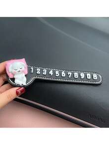 1 tấm biển số xe tạm thời hoạt hình dễ thương, trang trí biển số bằng đá giả kim cương, số ẩn để dễ di chuyển, phụ kiện nội thất thời trang - Nhiều màu - Xem 10