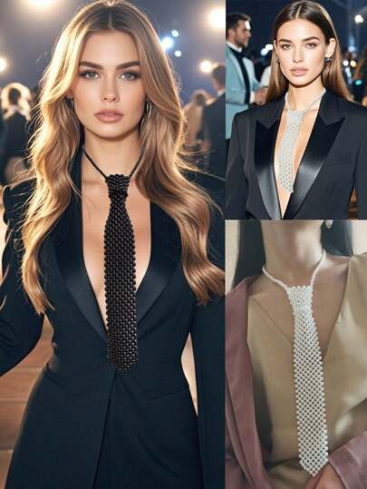 Luxury Pearl Tie 1PC/5PC Women's Faux Pearl Decorative Elegant Tie New , Suitable For Party And School Women's Accessories And Ties! Using Handmade Bead Craftsmanship, Black And White Dual Color Interpretation Of Classic And Modern. Not Only Accessories, But Also Art Pieces That Showcase Taste, Bringing Unprecedented Luxury Experiences To Fashion Enthusiasts Worldwide, Making It The Best Gift For Valentine's Day.