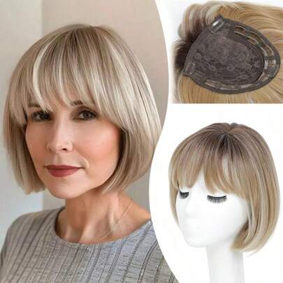 Hair Topper Hair Toppers For Women Toppers Hair Pieces For Women Short Bob Hair Toppers With Bangs Side Part Hair Toppers For Women With Thinning Hair Synthetic Wig Toppers For Thinning Hair