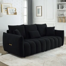 80.7" Modern Sofa Couch, Comfy Deep Seat Teddy Cloud Sofa, Upholstered 3-Seater Boucle Couch, Oversized Loveseat For Living Room, Bedroom, Office, Apartment - 黑色 - 查看 2