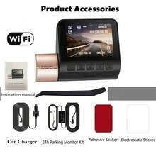 高清行车记录仪 2K 1296P 车载 DVR 2.0 英寸 IPS 屏幕 WiFi 内置 GPS 语音控制 24 小时停车监控夜视 - V50L-C- - 查看 12