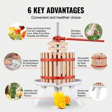Fruit Wine Press Solid Wood Basket Manual Juice Maker For Kitchen Home Cider Apple Grape Vegetables Honey Olive Oil 6 Liter Capacity