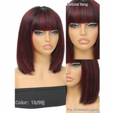带刘海的鲍勃假发 真人发假发 10-14 英寸直鲍勃假发 带刘海的真人发 1B/99J 挑染无胶 2.5x1 英寸蕾丝真人发假发 女士 - SNautral/99J - 查看 4