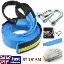 8T 16' 5M Tow Rope Heavy Duty Towing Pull Strap Road Recovery Two Shackles Chain - 5M / 16ft - View 1