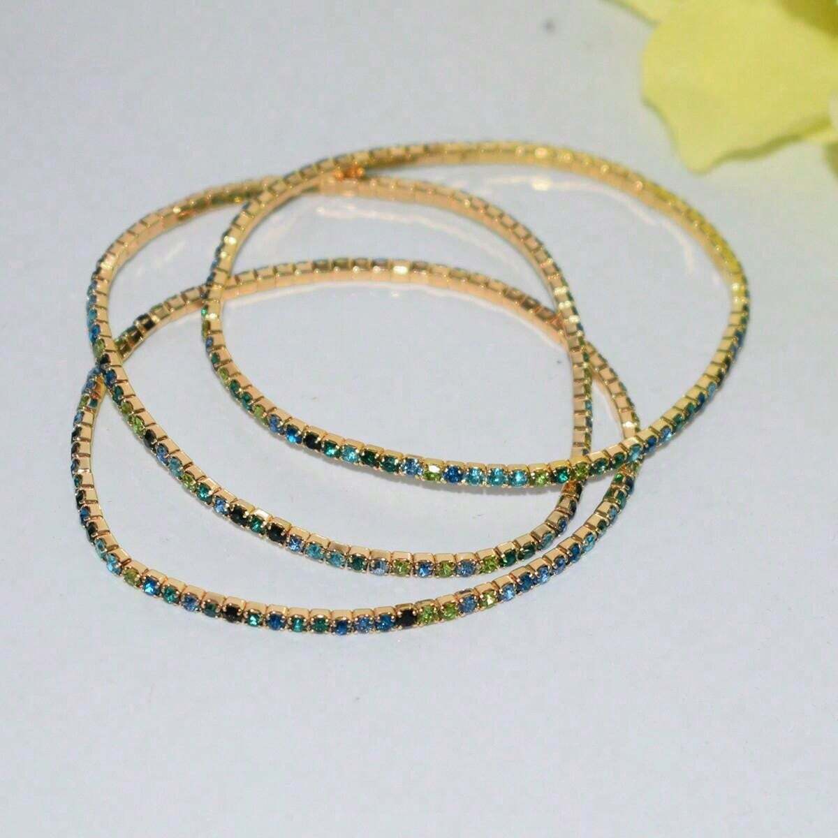 10pcs/Pack Mini Crystal Bracelet, Stretchable Elastic Diamond Bracelet