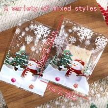 100pcs Assorted Christmas Snowflake Cookies, Nut Brittle, Fudge Packaging Bags, Transparent Baking Small Pouches Christmas Christmas Decorations Christmas Pajamas Christmas Gifts Christmas Decor