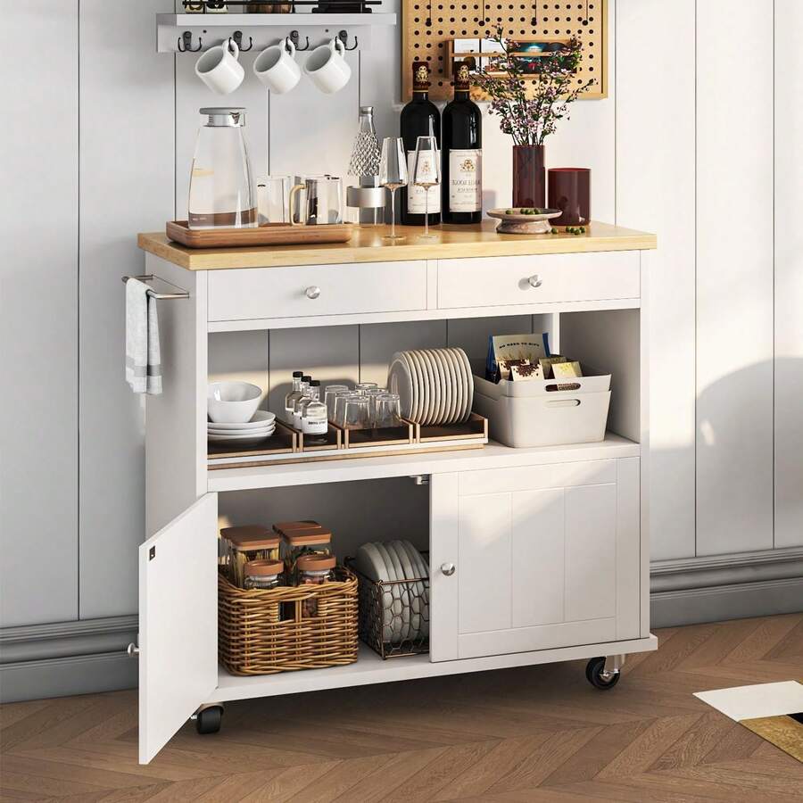 Rolling Kitchen Island With Storage 35.4'' Width Kitchen Cart