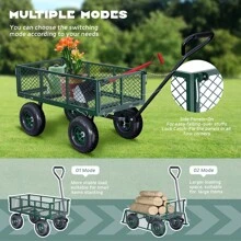 800 Lbs Heavy Duty Garden Cart, Utility Steel Carts With 180°Rotating Long Handle, Removable Mesh Sides And Wheels For Garden, Farm, Yard, Lawn
