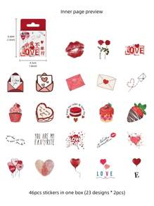 46pcs Love Stickers Set Mini Red Heart Romantic Decoration Adhesive For Album Diary Gift Seal, Valentine's Day Wedding Supplies - Red - View 2