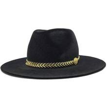 Fedora Hat Country Bandinha Shine Golden Unisex Medium Brim Top Premium Rodeo Show Style - Black - View 1
