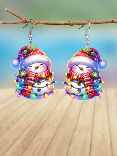 1 Pair Charming Colorful Light String Snowman Acrylic Earrings For Women Christmas Earrings Holiday Earrings Fashionable Versatile Earrings Jewelry Christmas Gifts New Year Gifts