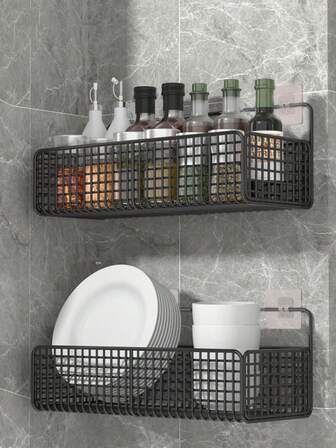 2st, Smidesjärnsställ för badrumsförvaring, förvaringsställ för kosmetika för badrum, perforeringsfritt vägghängande förvaringsställ, köksförvaring