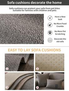 1 件亚麻沙发垫套，1/2/3/4 座防宠物，现代风格沙发座垫套，扶手靠背垫，透气面料，四季使用 - 灰色 - 查看 4