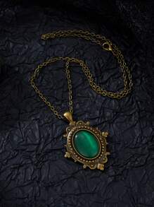 1 对复古绿宝石吊坠项链，适合女士女孩女巫神秘珠宝配饰时尚绿色项链礼物 - 吊墜項鍊 - 查看 3