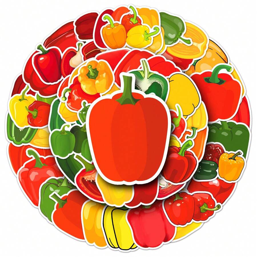 50 件彩色甜椒贴纸，甜椒蔬菜食品防水装饰贴纸，批发用于剪贴簿 - 白色 - 查看 1