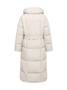 Women Long Puffer Jacket Belted Winter Water Repellent Wind-Resistant Ladies Classic Long Coat Big Pocket Large Lapel - Cream - View 6