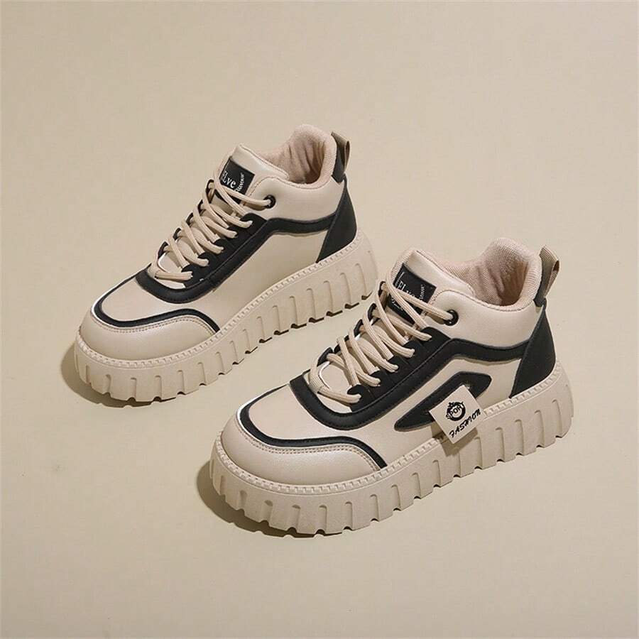 Giày thể thao đế cao chống trượt ngoài trời thời trang 2024 cho nữ, giày thường ngày cổ giữa - màu đen - Xem 1