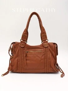 STEPHIECATHY Túi xách tote dung tích lớn, vừa vặn với máy tính xách tay 13 inch, dây đeo dài có thể điều chỉnh, đeo chéo vai, đi làm hàng ngày, đi học đại học, du lịch qua đêm, dã ngoại - màu nâu - Xem 4