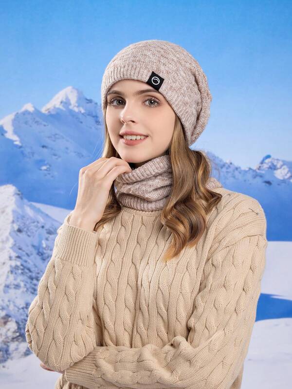 Conjunto de gorro y bufanda para clima frío, gorro de punto con orejeras de forro polar y protección contra el viento para mujer para exteriores