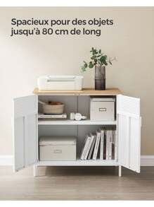SONGMICS Meuble de Rangement, Buffet, en Métal, Double Porte, Fermeture Magnétique, Cadre en Acier, 40 x 80 x 76 cm, Couleur boisée, blanc - Blanc - Voir 3