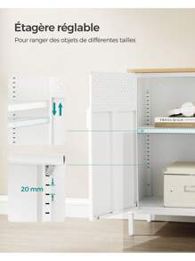 SONGMICS Meuble de Rangement, Buffet, en Métal, Double Porte, Fermeture Magnétique, Cadre en Acier, 40 x 80 x 76 cm, Couleur boisée, blanc - Blanc - Voir 6