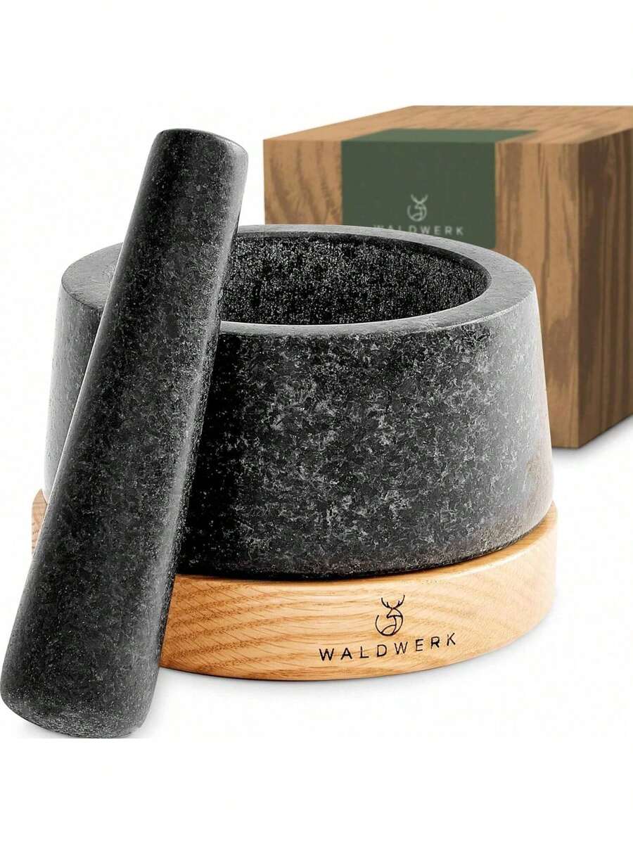 Mortar And Pestle Mortar And Pestle Set With AntiScratch Oak Wood