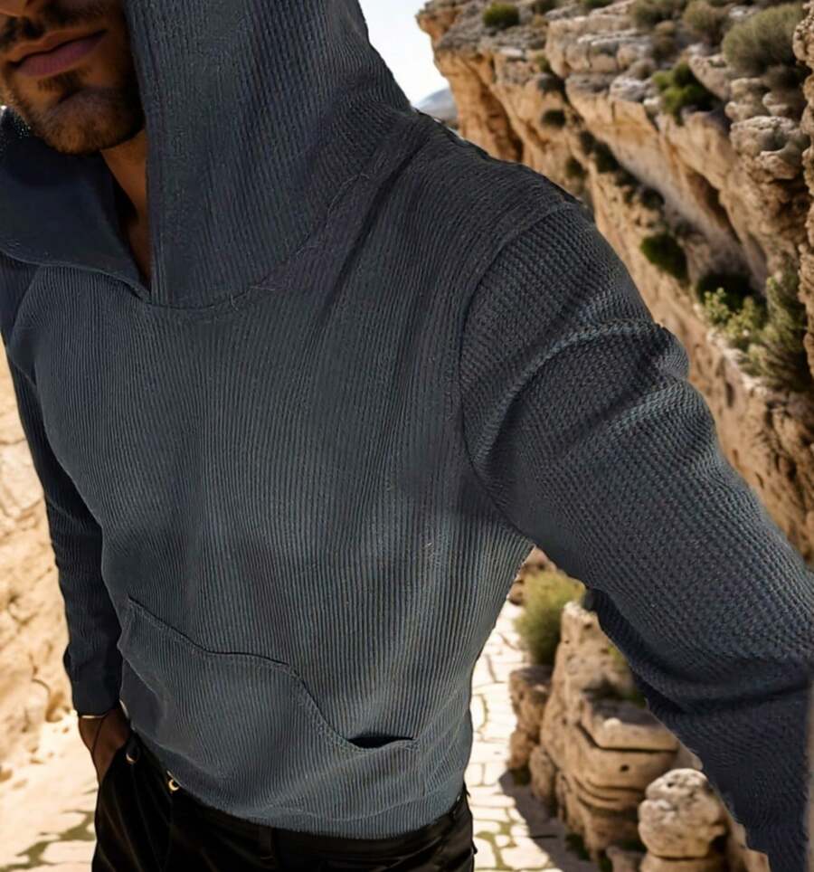 Playera Térmica Con Gorro Manga Larga Cómoda, Suave, Calentita y Transpirable - Camiseta con Capucha, Elástica, No Pica Ni raspa, Pullover Térmica Antidesgaste - Negro - Ver 1