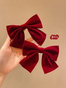 2 件红色蝴蝶结发夹圣诞头带，女孩发饰 - 彩色 - 查看 3
