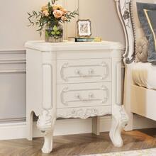 LITTLE TREE Modern White Nightstand, Wood Bedside Table With 2 Drawers, Classic End Table Side Table For Bedroom, Living Room - trắng - Xem 3