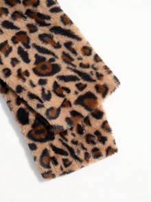 Women's Leopard Print Front Open Plush Top Long Coat