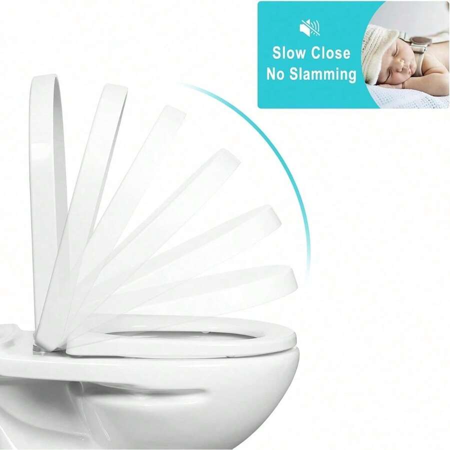 Shape White Toilet Seat, Soft Close Adjustable Hinge Quick Release Top