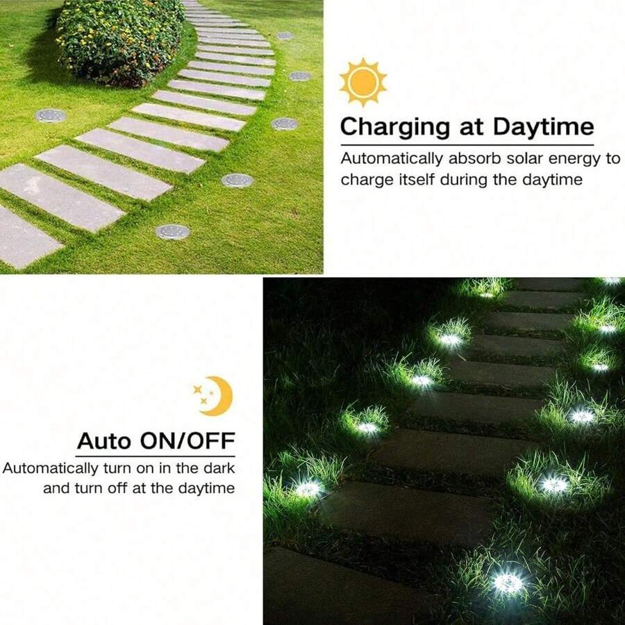 Outdoor Solar Garden Lights, Solar Powered Ground White Lights Outdoor