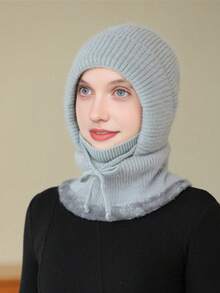 1 件女士纯色兔毛混纺保暖围脖口罩针织帽，适合中老年人，秋冬季 - 針織帽 - 查看 12