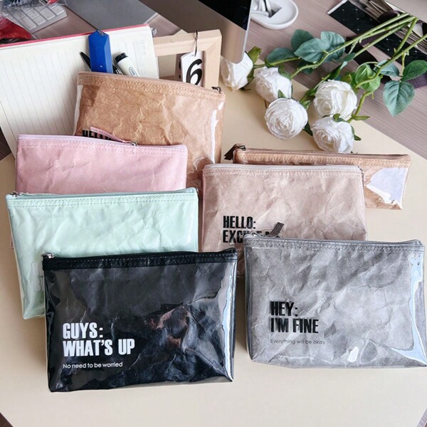 1pc Retro Luxury TYVEK Paper Large Capacity Portable Makeup Bag, Waterproof Makeup Organizer